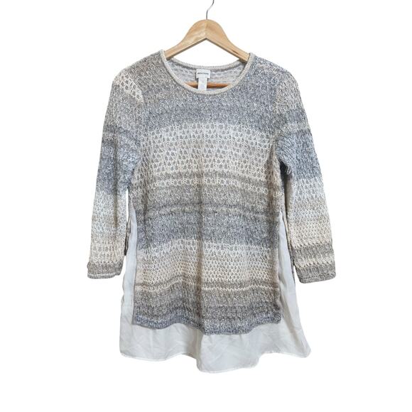 Chico's Women's Beige Gray Crochet Layered Sweater Blouse Size 1 (Medium) - Picture 1 of 10